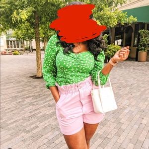 Light Pink Cotton Paper-Bag Shorts